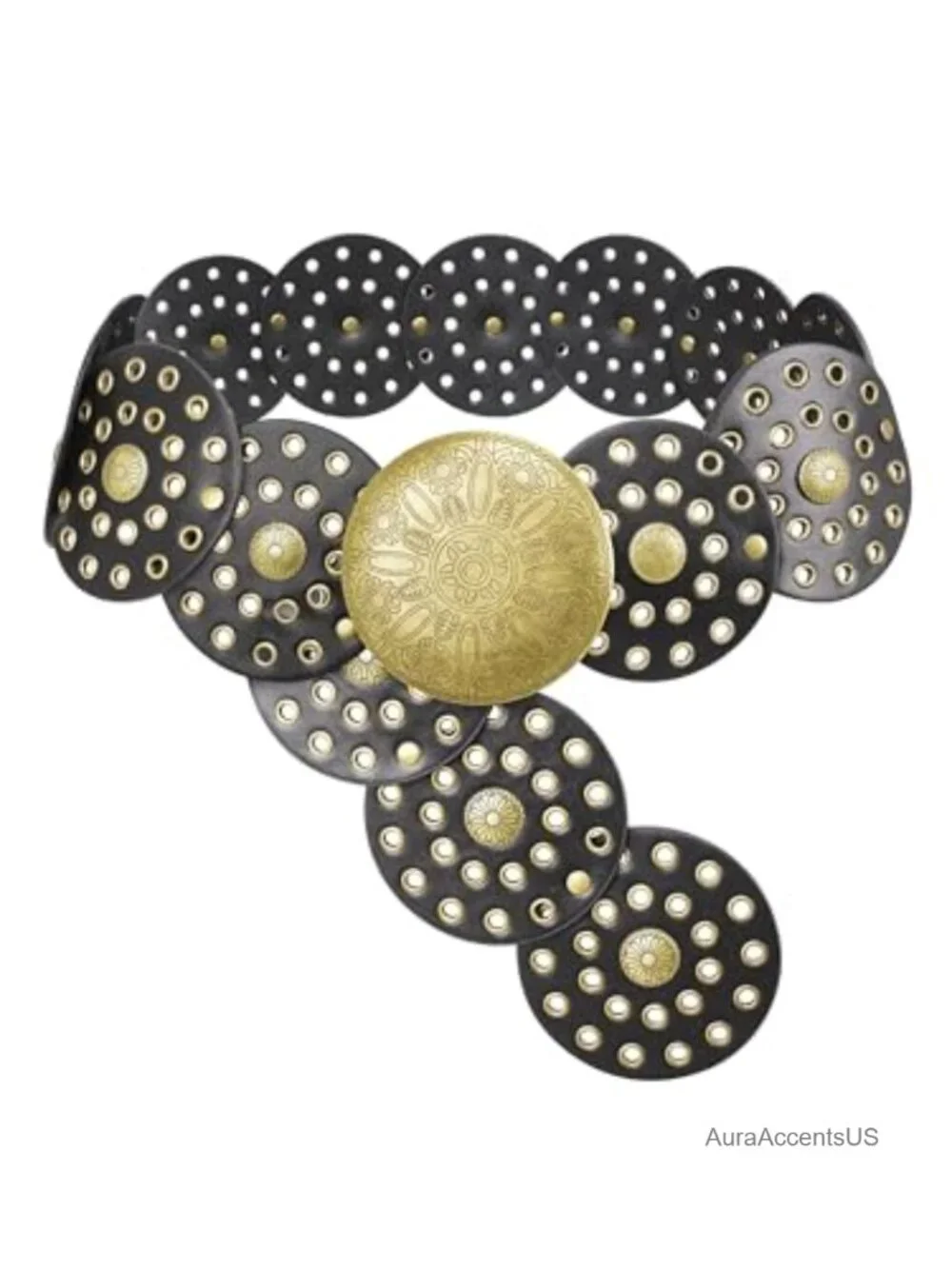 Faux Leather PU Wide Western Disc Belt Concho Cowgirl Boho Vintage Women Waist